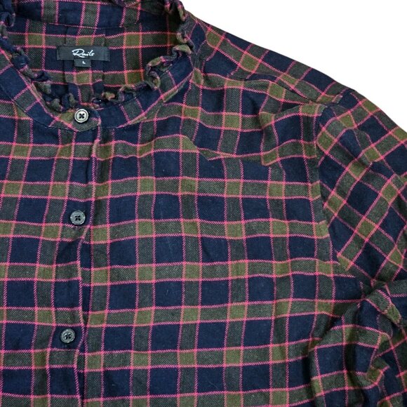 Rails Large Shirt Andi Navy Fuschia Plaid Button Down Flannel Ruffle Collar - Picture 4 of 15